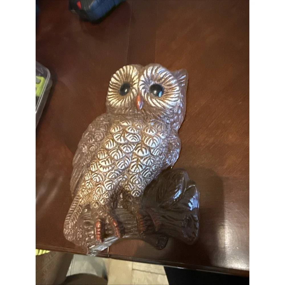 Vtg Owl Wall Decor Set Mid Century Retro Faux‎ Wood Look Hanging Pair